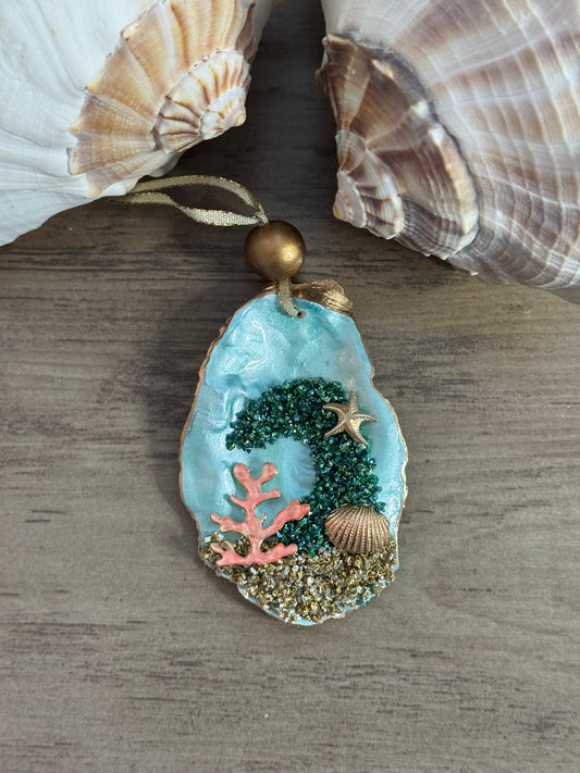 Coastal Christmas Oyster Shell Ornament