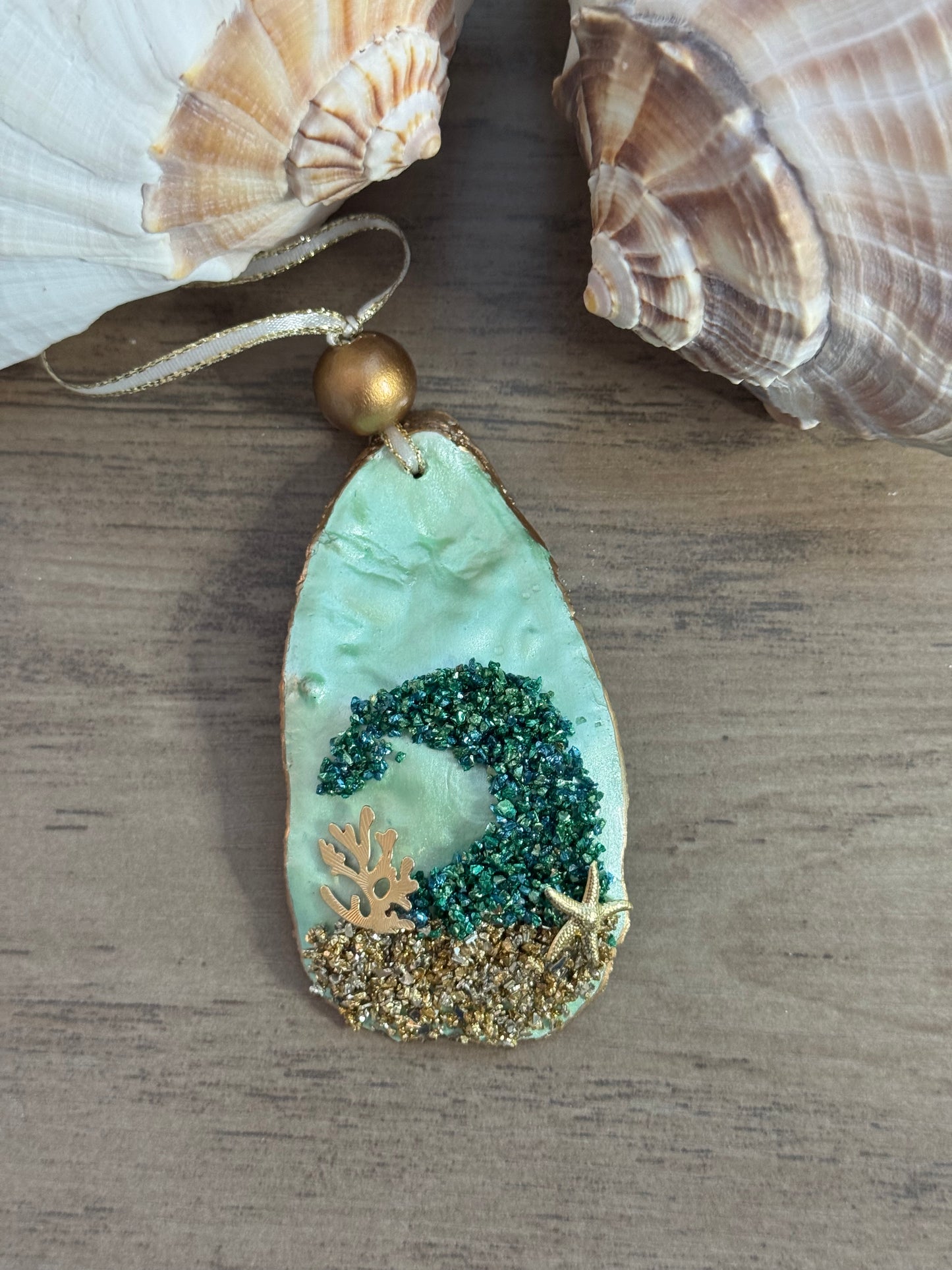 Coastal Christmas Oyster Shell Ornament