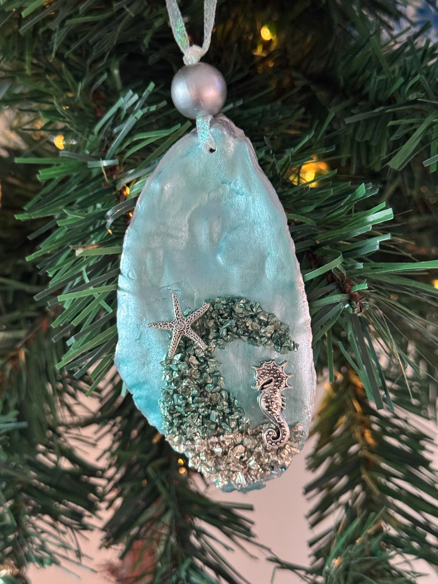 Coastal Christmas Oyster Shell Ornament