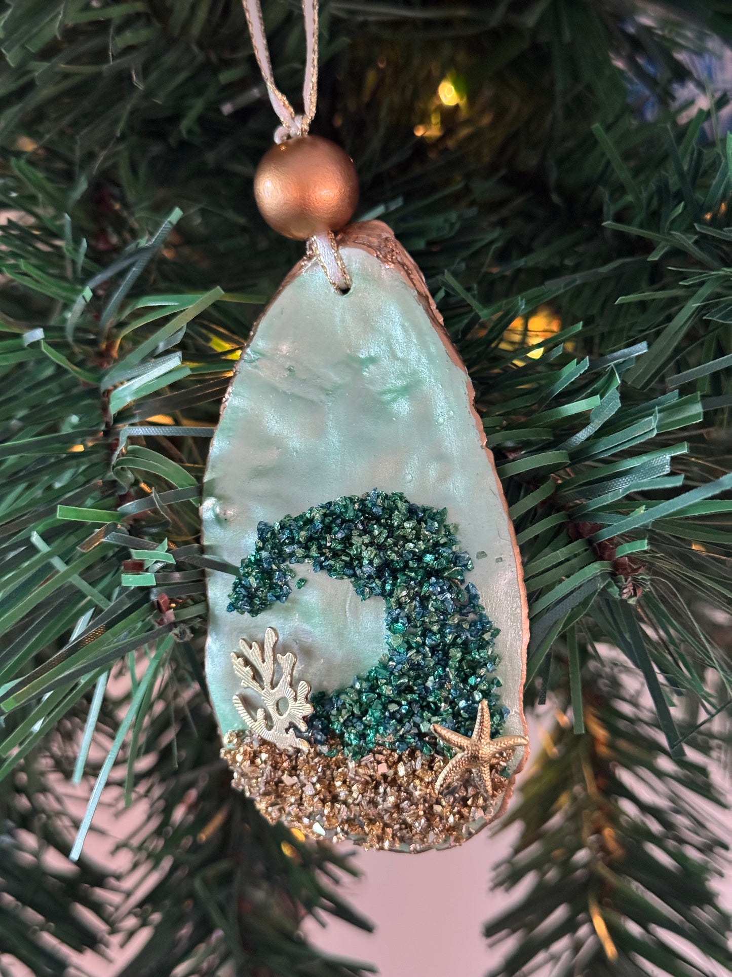 Coastal Christmas Oyster Shell Ornament