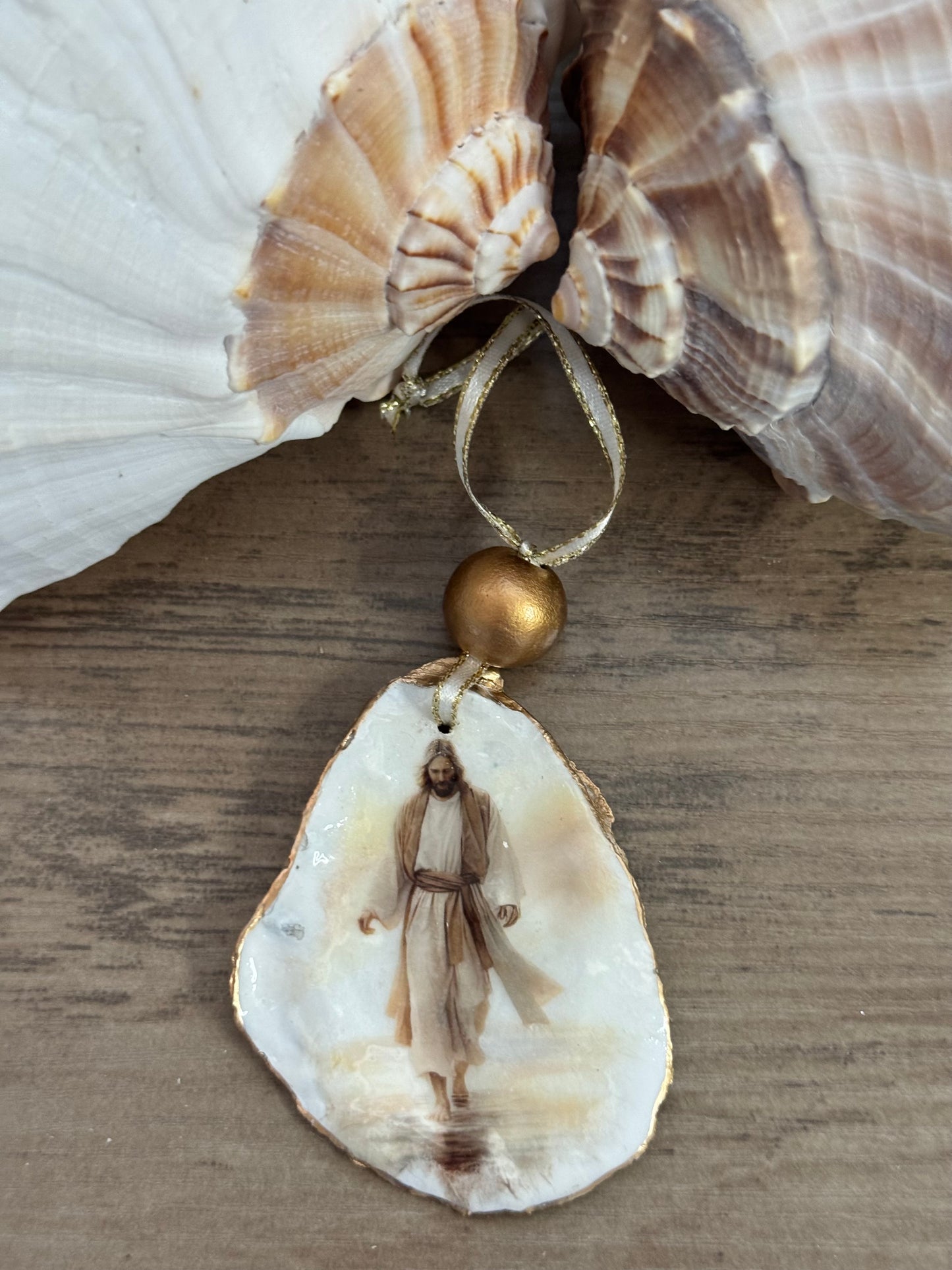 Coastal Christmas Oyster Shell Ornament