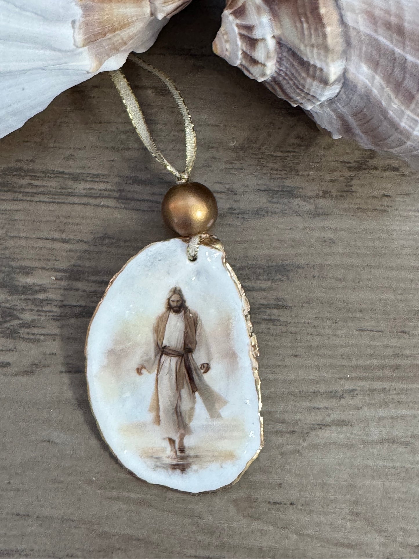 Coastal Christmas Oyster Shell Ornament