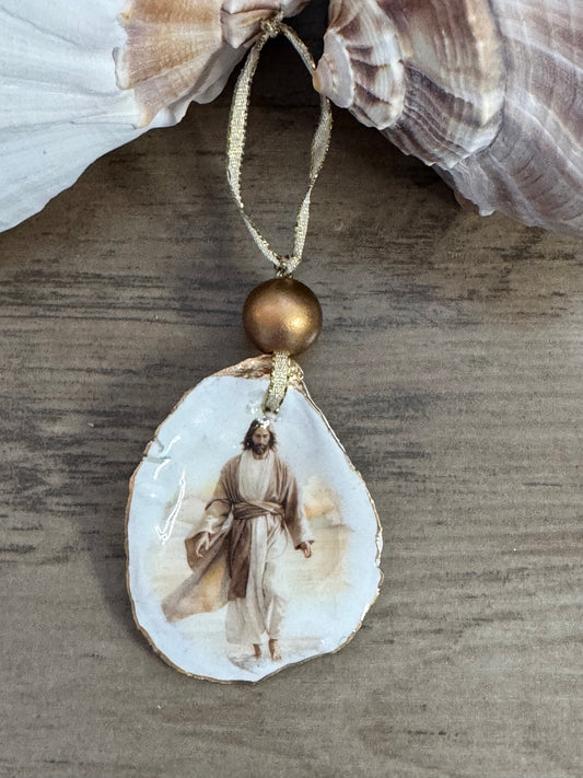 Coastal Christmas Oyster Shell Ornament