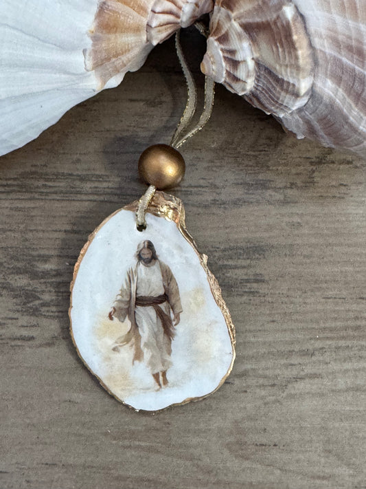 Coastal Christmas Oyster Shell Ornament