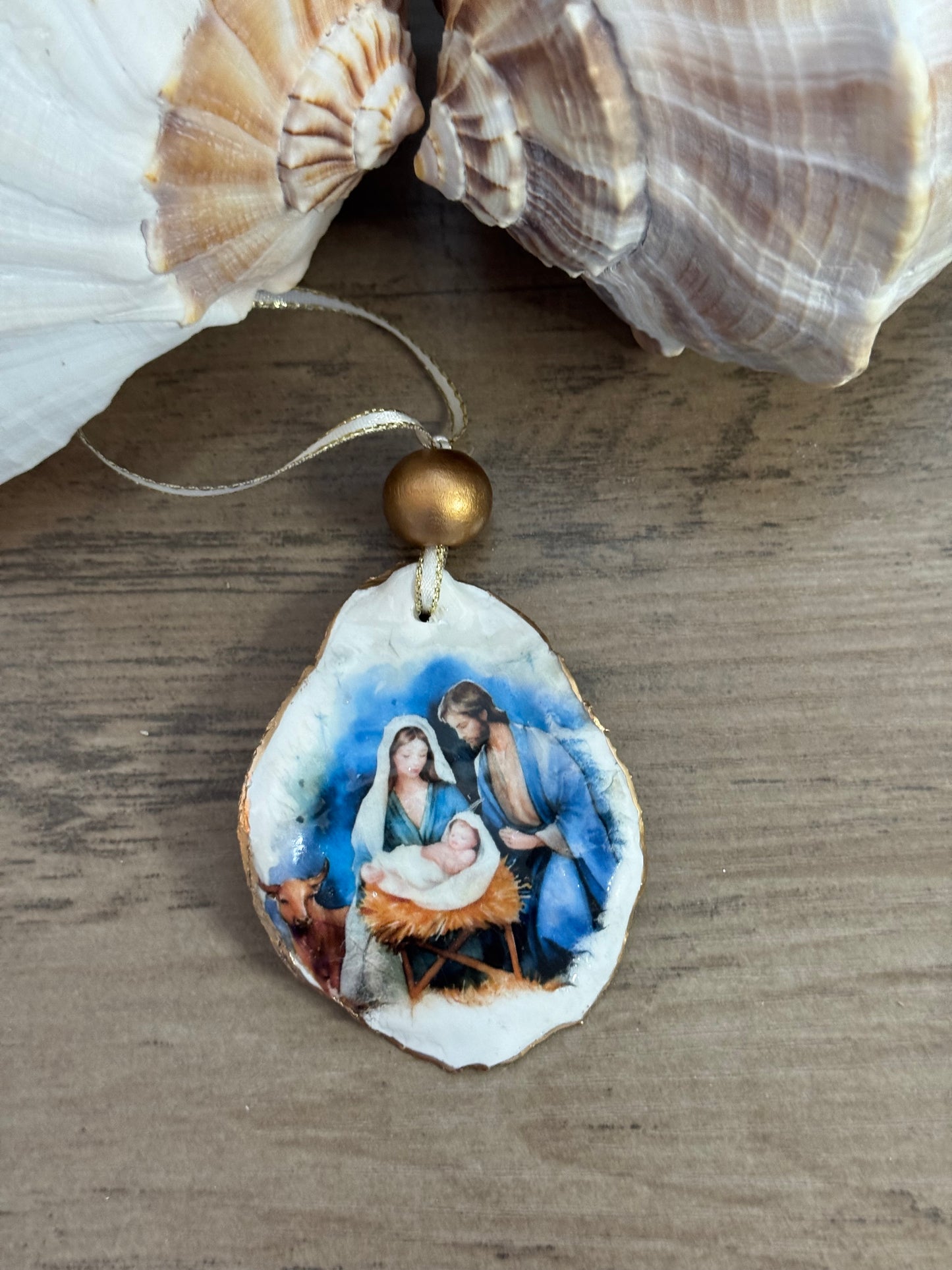 Coastal Christmas Oyster Shell Ornament