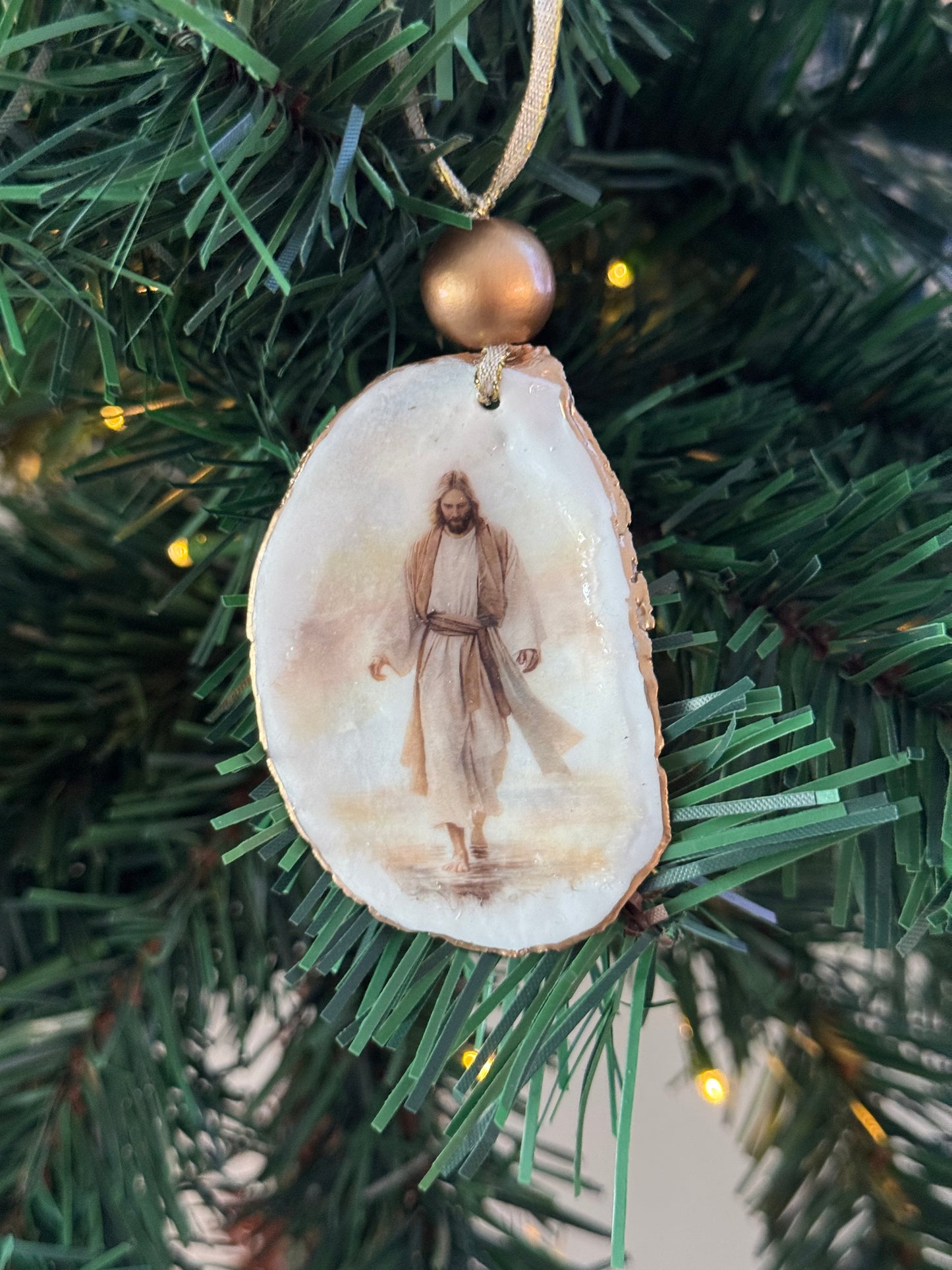Coastal Christmas Oyster Shell Ornament