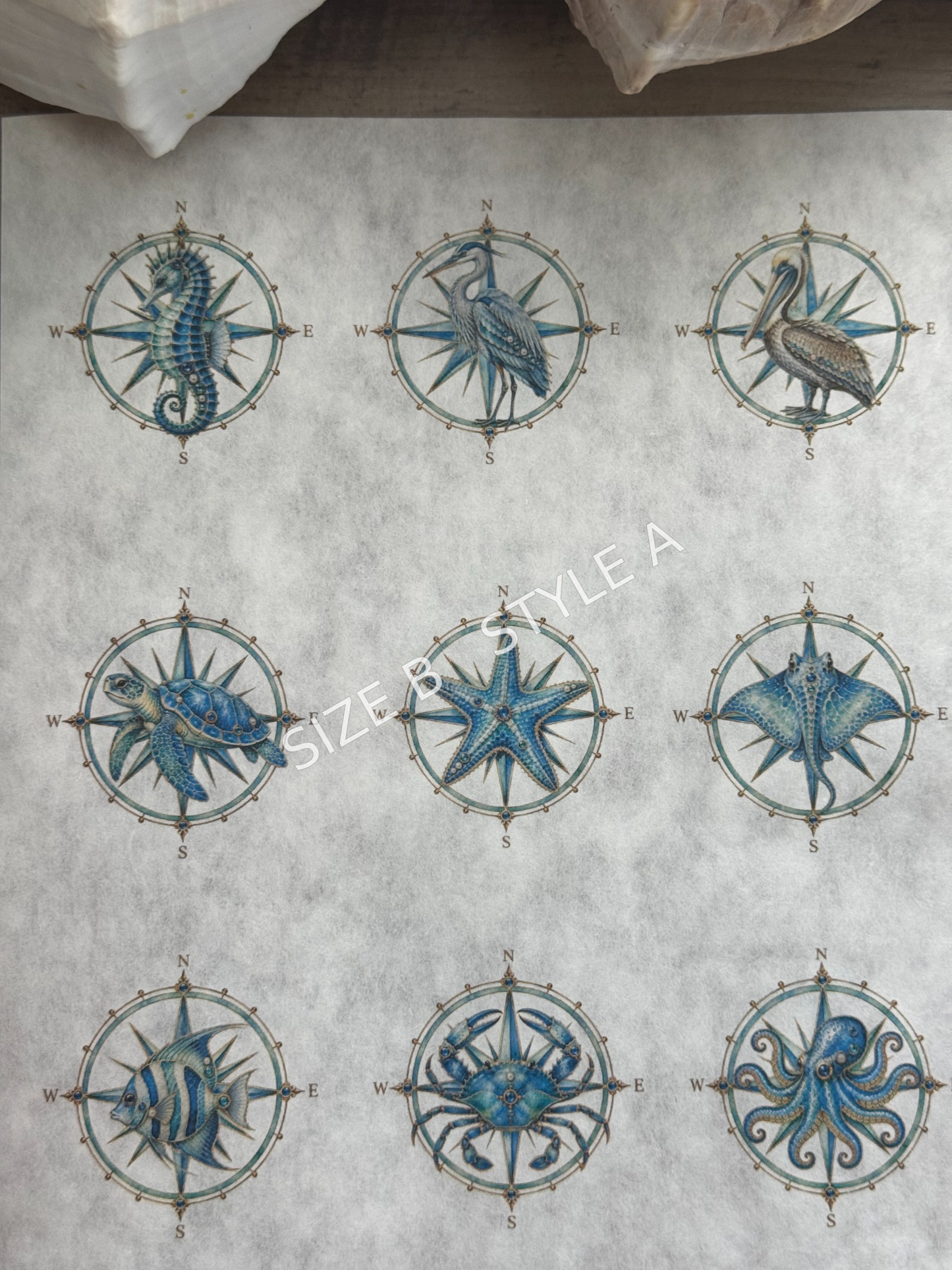 Jeweled Nautical Compass Rice Paper