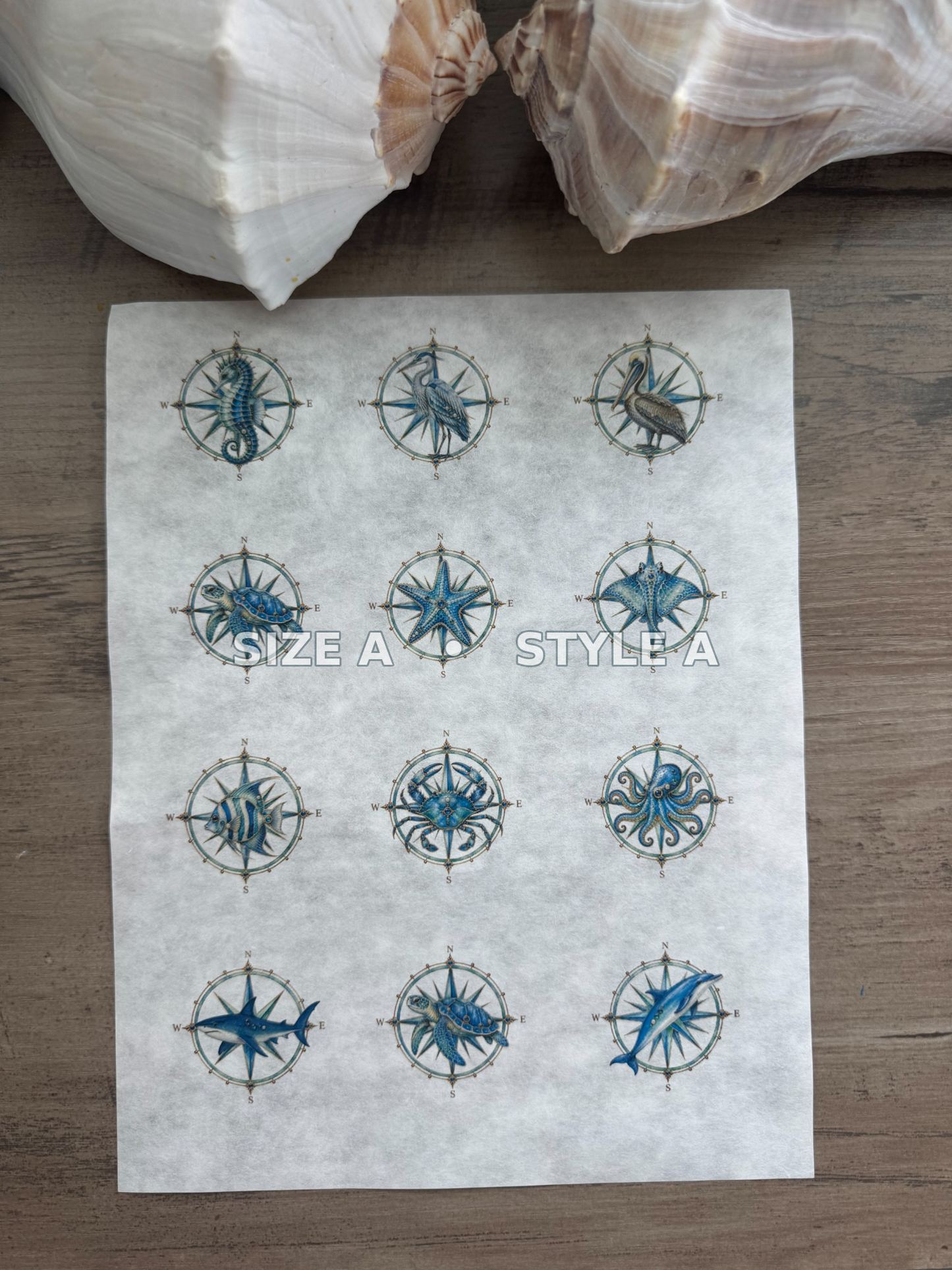 Jeweled Nautical Compass Rice Paper