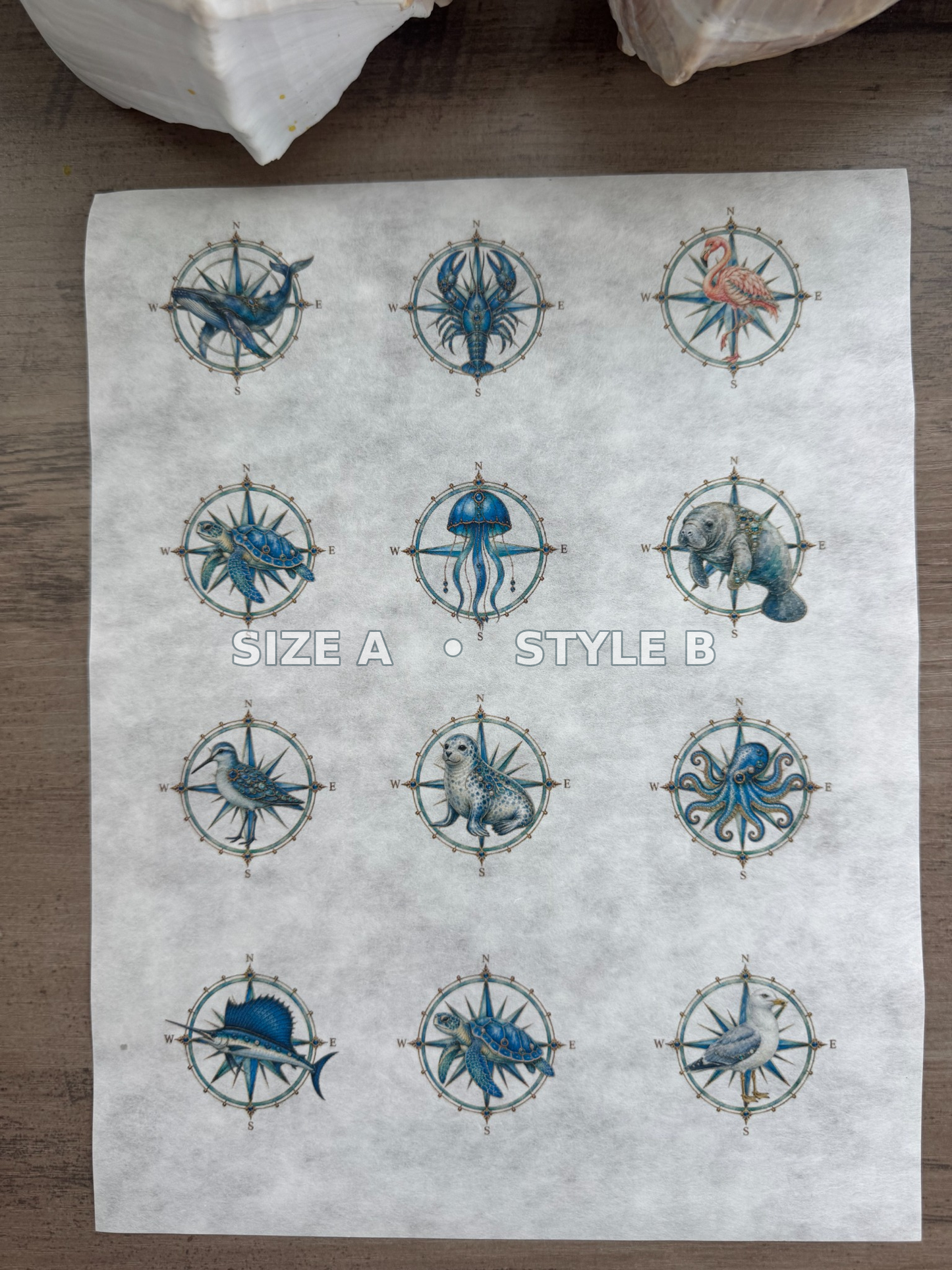 Jeweled Nautical Compass Rice Paper