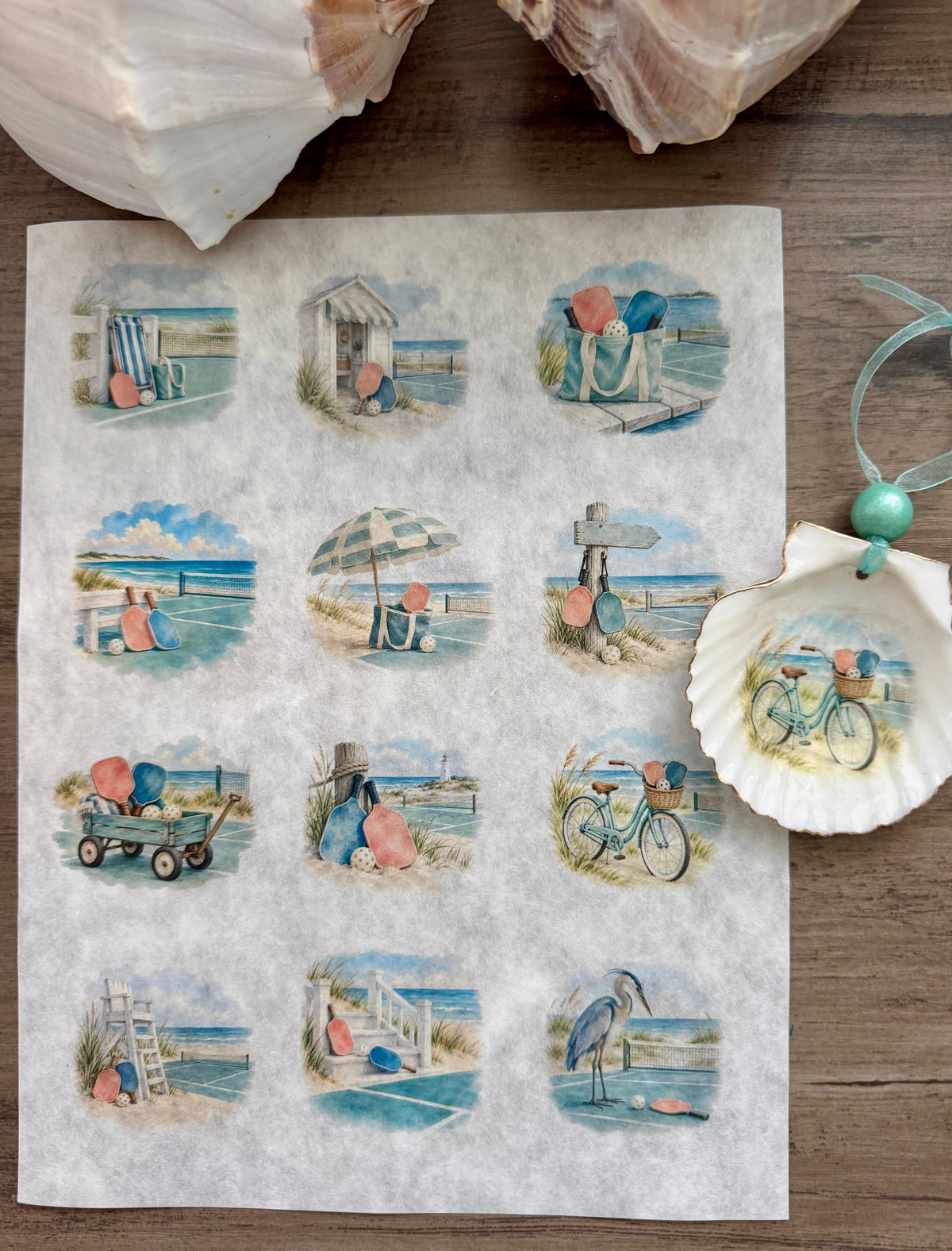Coastal Pickleball Decoupage Rice Paper