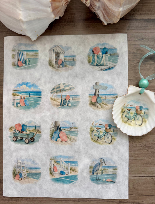 Coastal Pickleball Decoupage Rice Paper