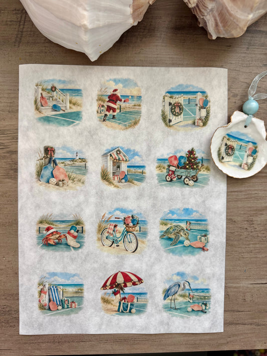 Coastal Christmas Pickleball Decoupage Rice Paper