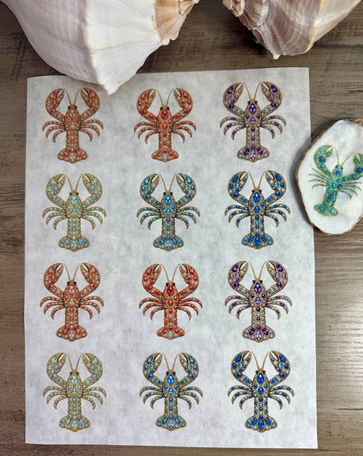 Bejeweled Coastal Lobster Decoupage Rice Paper