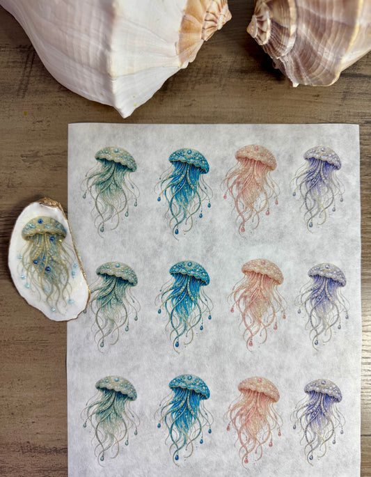 Bejeweled Coastal Jellyfish Decoupage Rice Paper