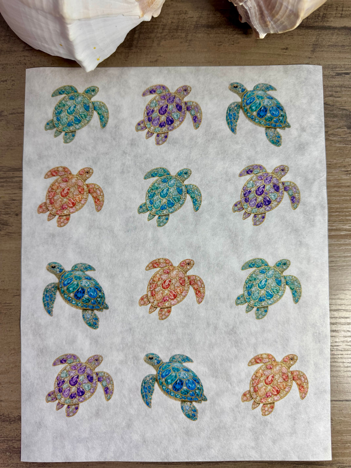 Bejeweled Coastal Sea Turtle  Decoupage Rice Paper