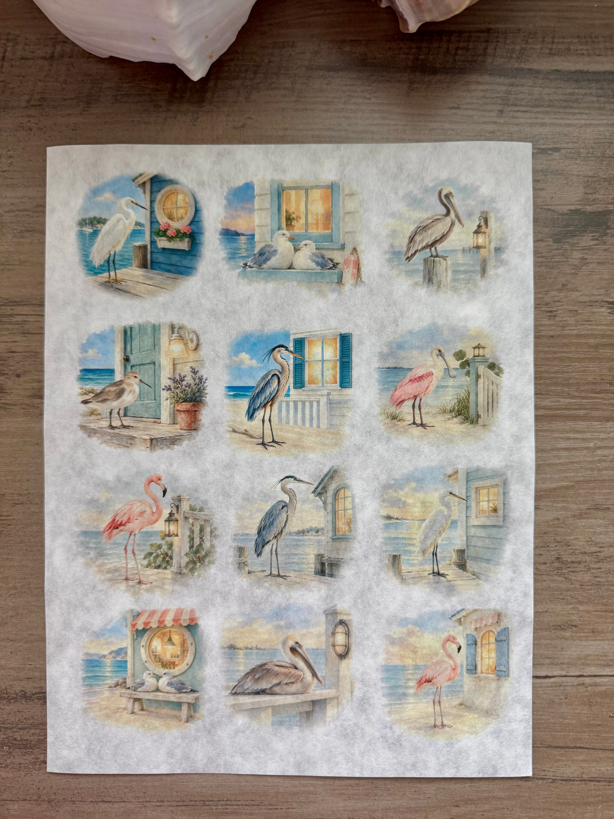 Coastal Bird Glow Decoupage Rice Paper
