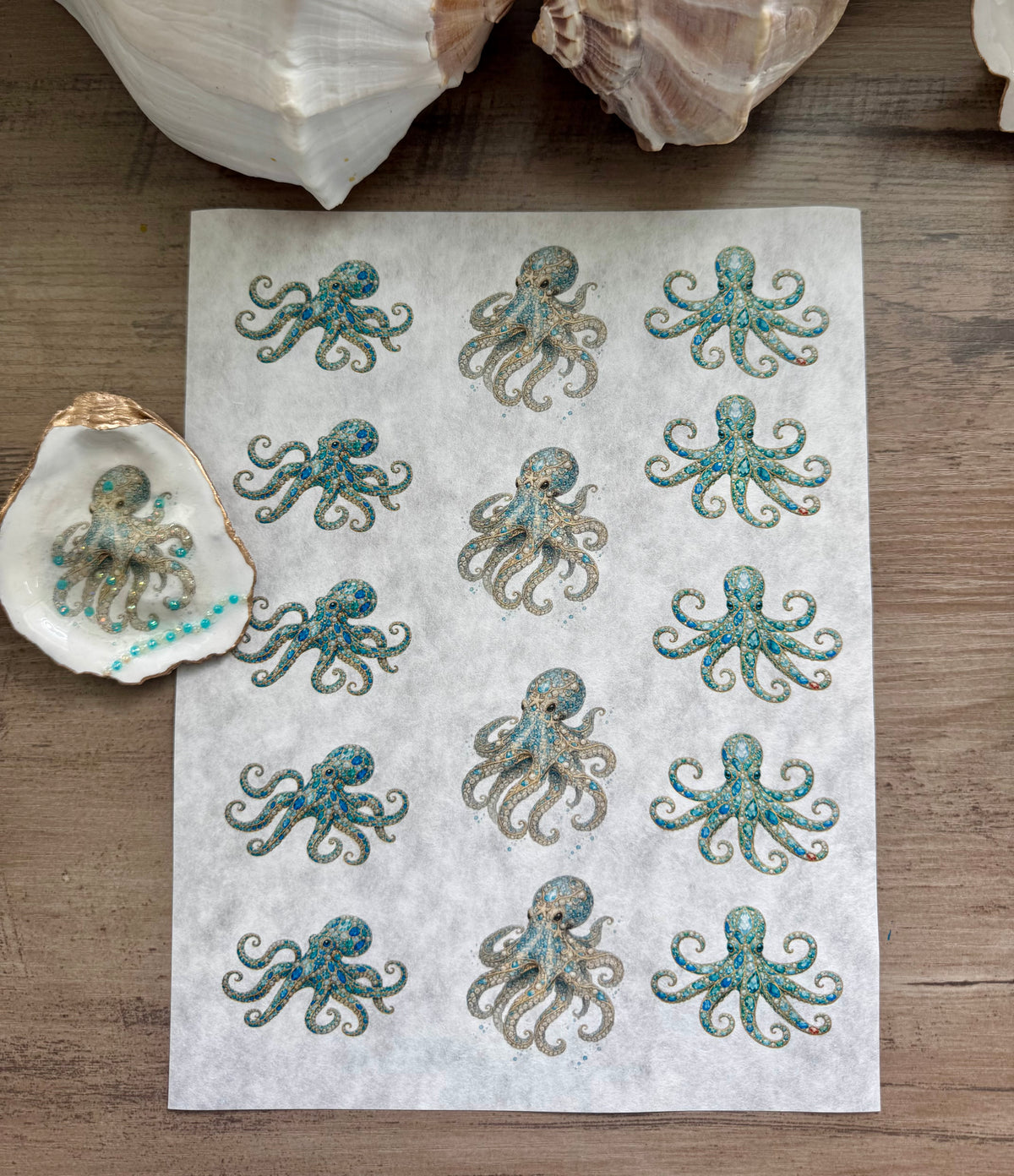 Bejeweled Coastal Octopus  Decoupage Rice Paper