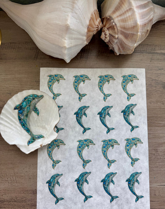 Bejeweled Coastal Dolphin  Decoupage Rice Paper