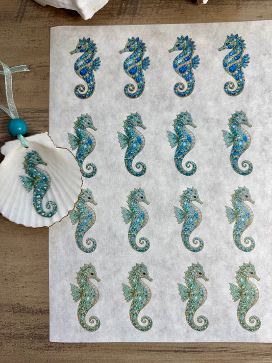 Bejeweled Coastal Seahorse Decoupage Paper