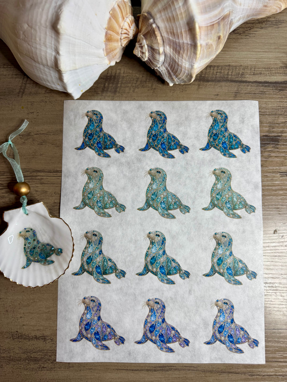 Bejeweled Coastal Seal Decoupage Paper