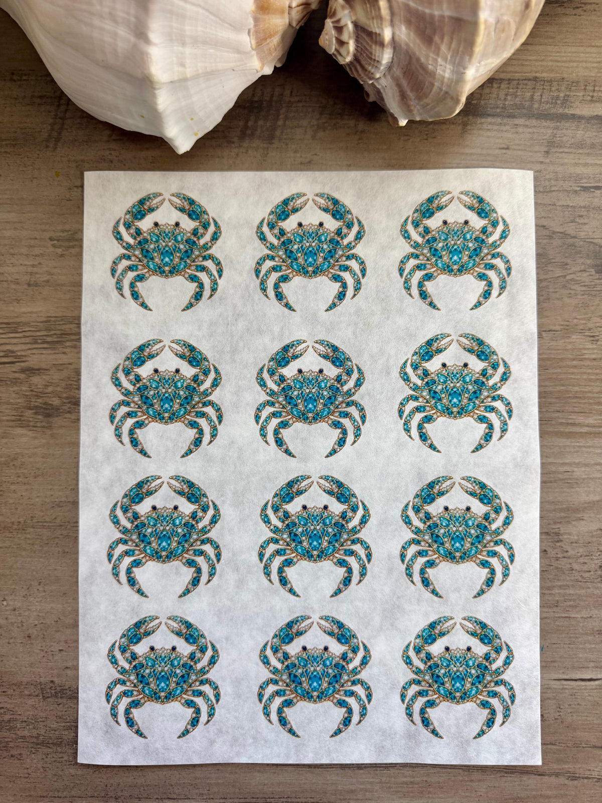 Bejeweled Coastal Teal Crab Decoupage Paper