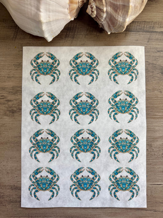 Bejeweled Coastal Teal Crab Decoupage Paper