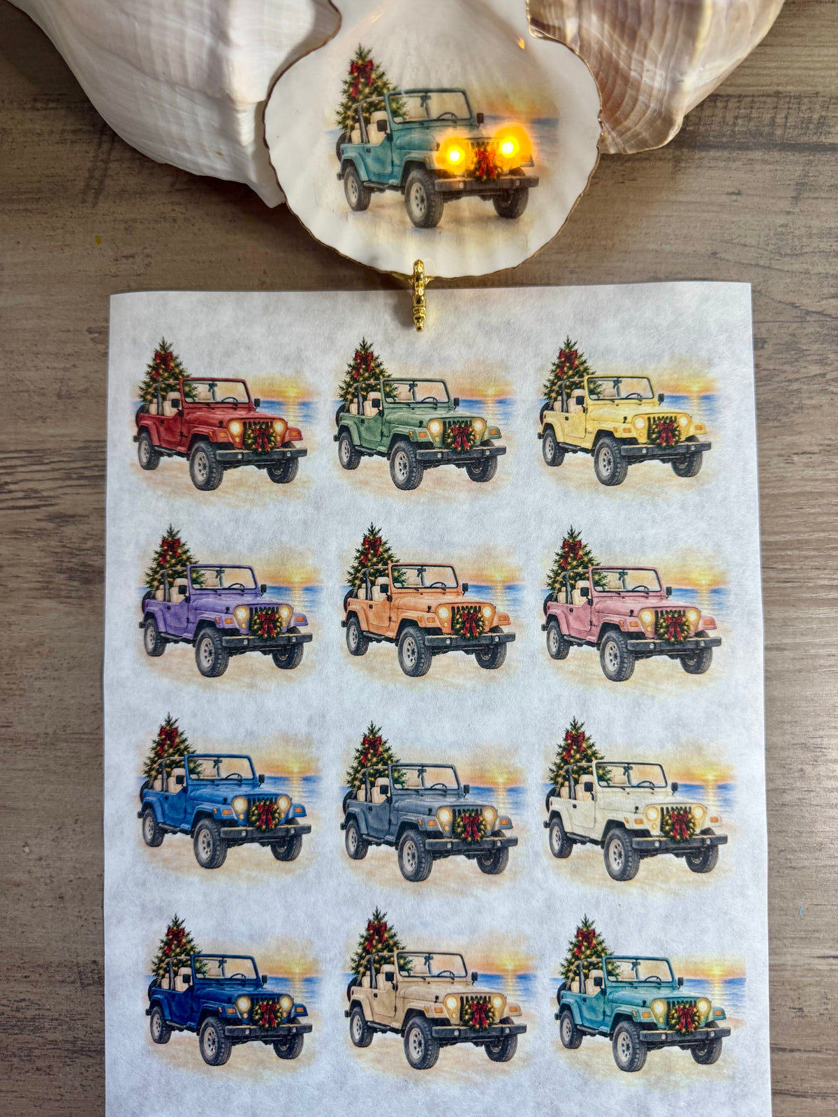 Coastal Christmas Utility Vehicle Glow Decoupage Paper