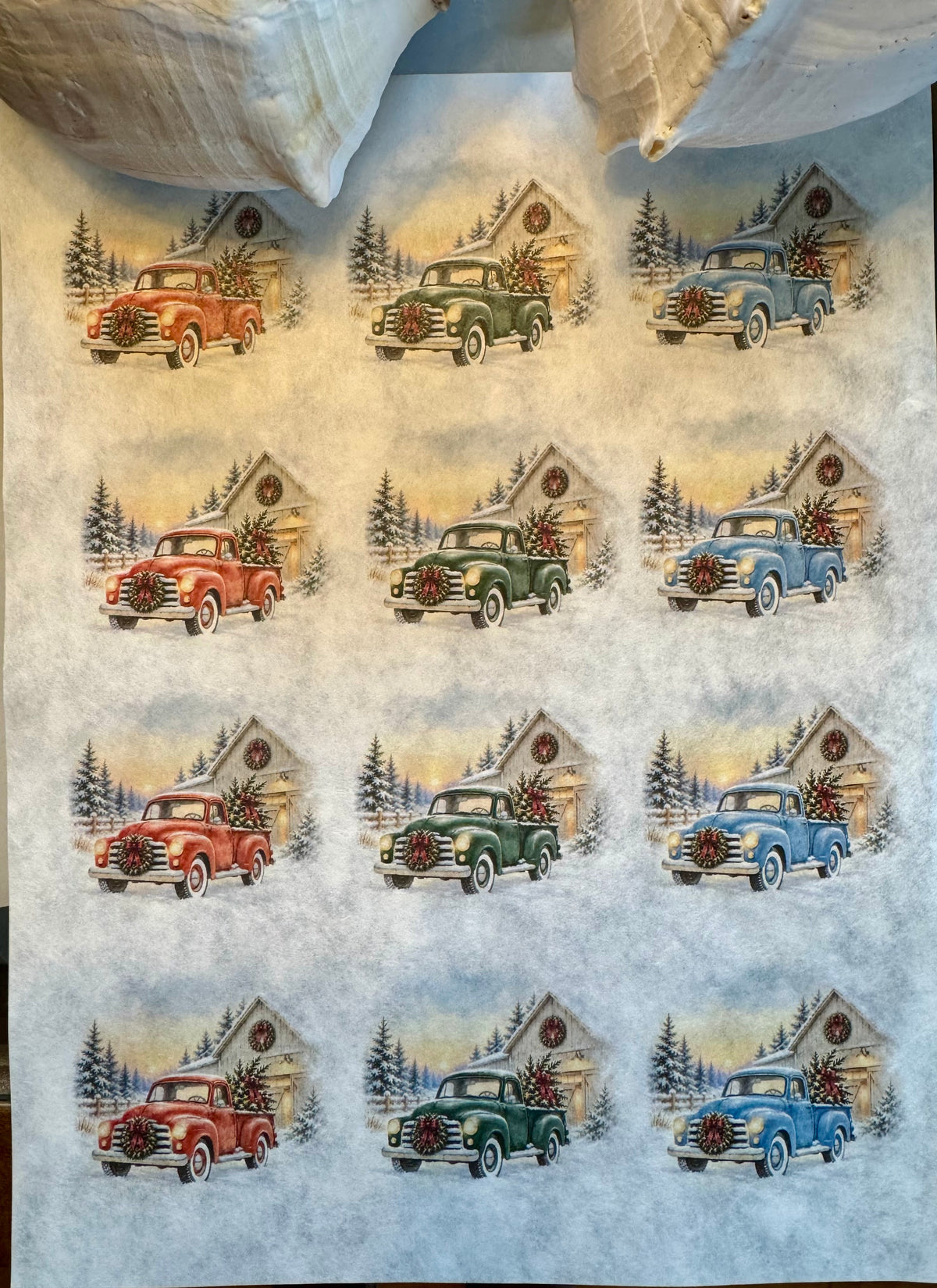 Vintage Coastal Christmas Truck Glow Decoupage Paper