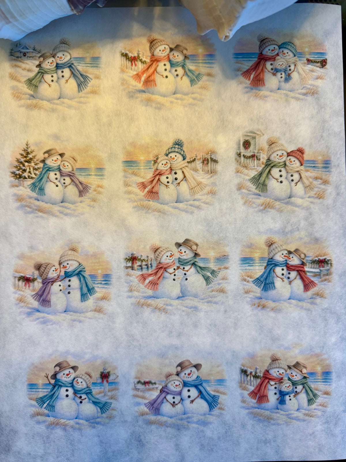 Coastal Christmas Together Snowmen Decoupage Rice Paper