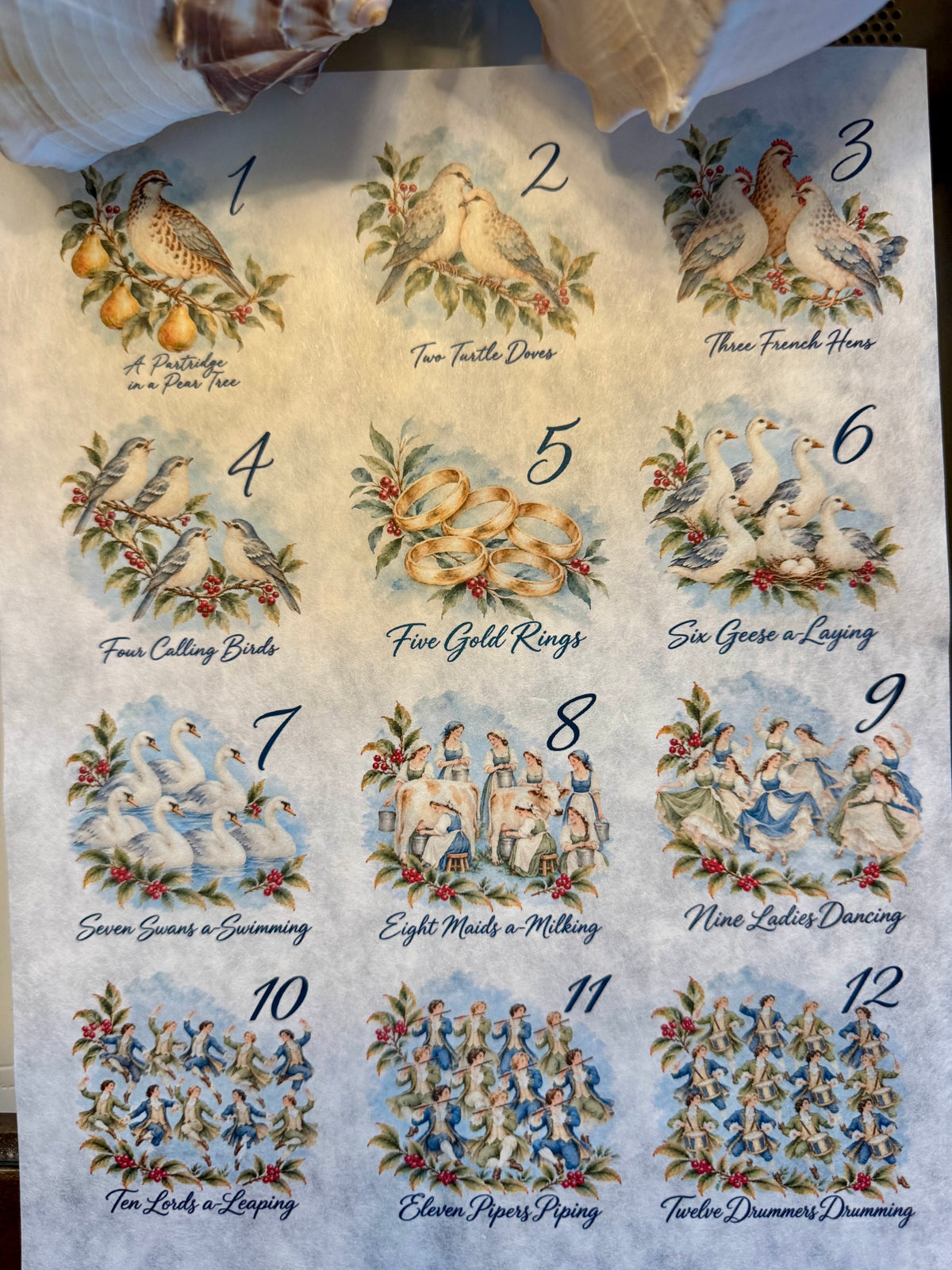 Traditional Twelve Days of Christmas Decoupage Rice Paper