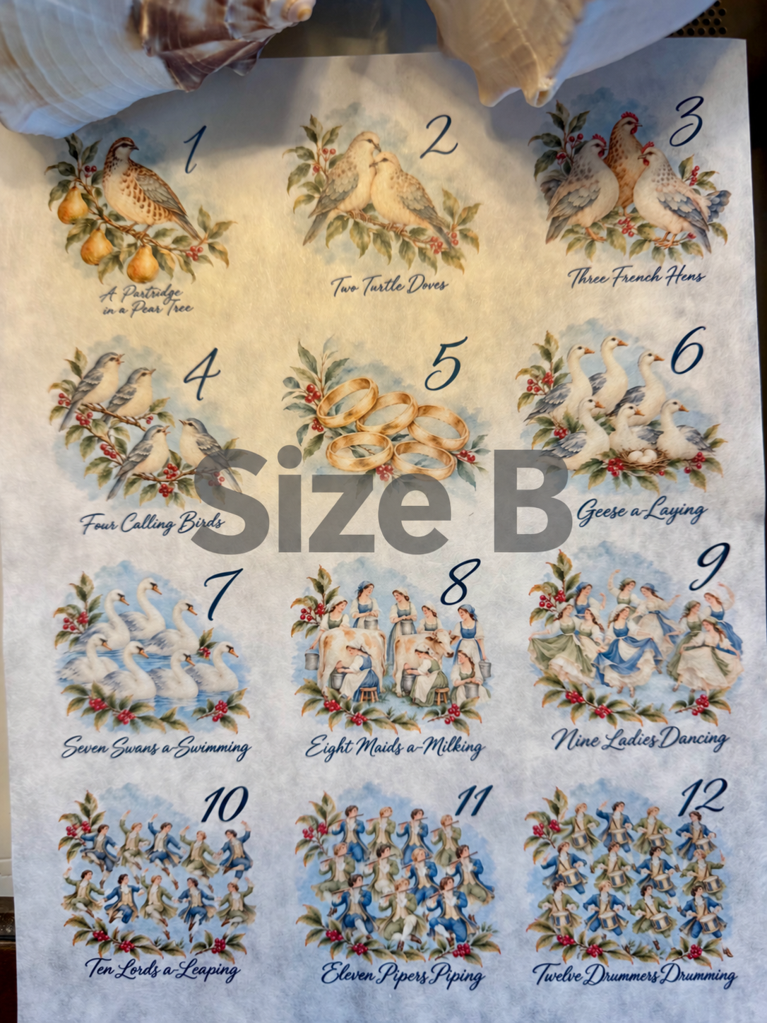 Traditional Twelve Days of Christmas Decoupage Rice Paper
