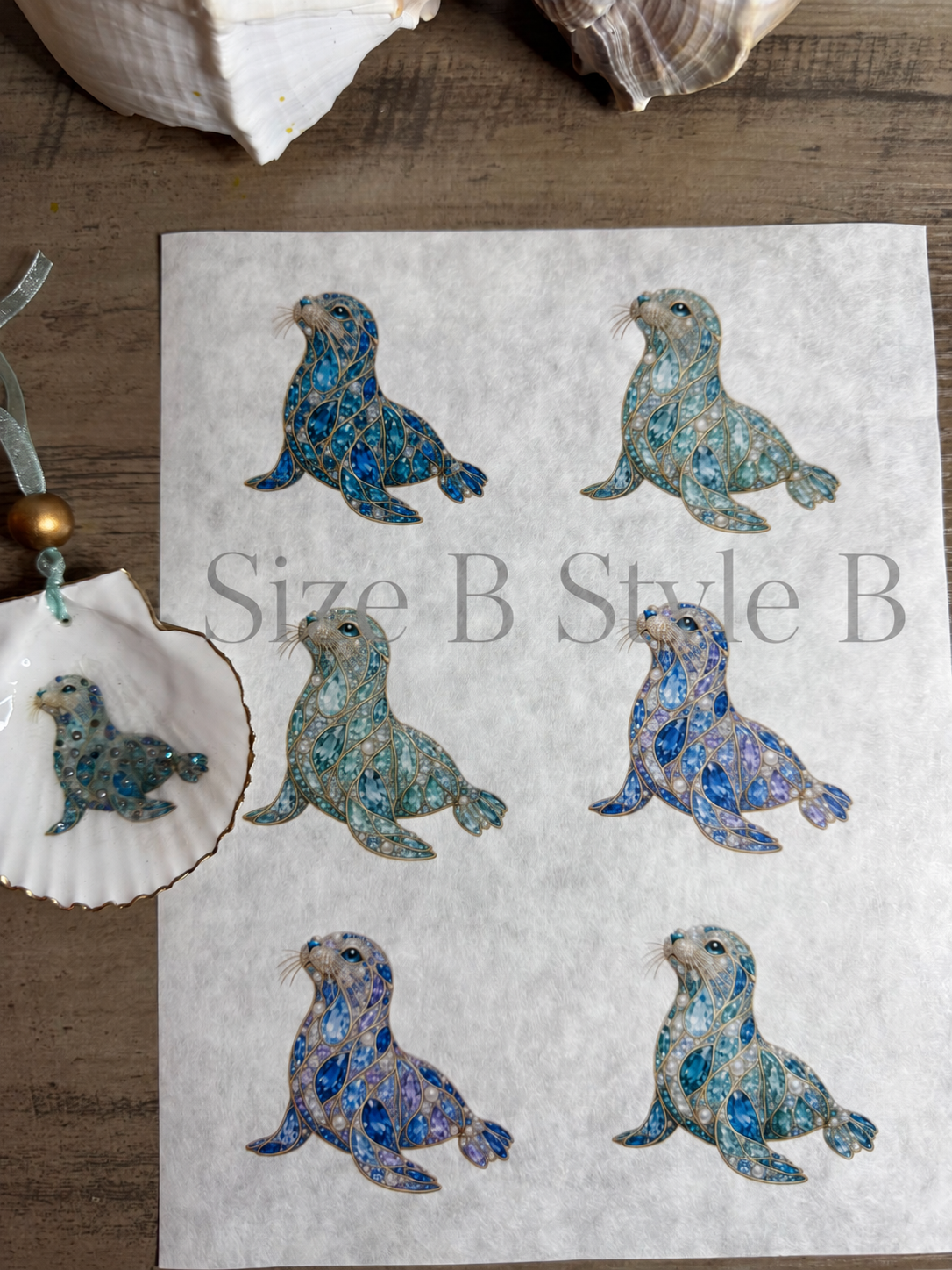 Bejeweled Coastal Seal Decoupage Paper
