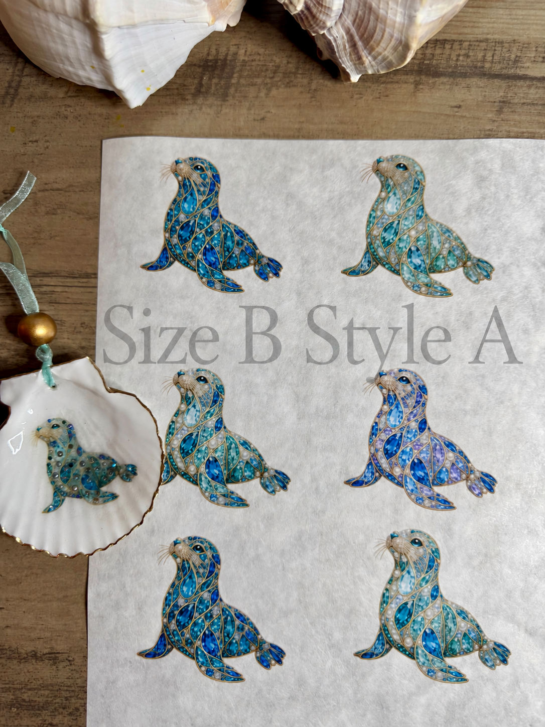 Bejeweled Coastal Seal Decoupage Paper