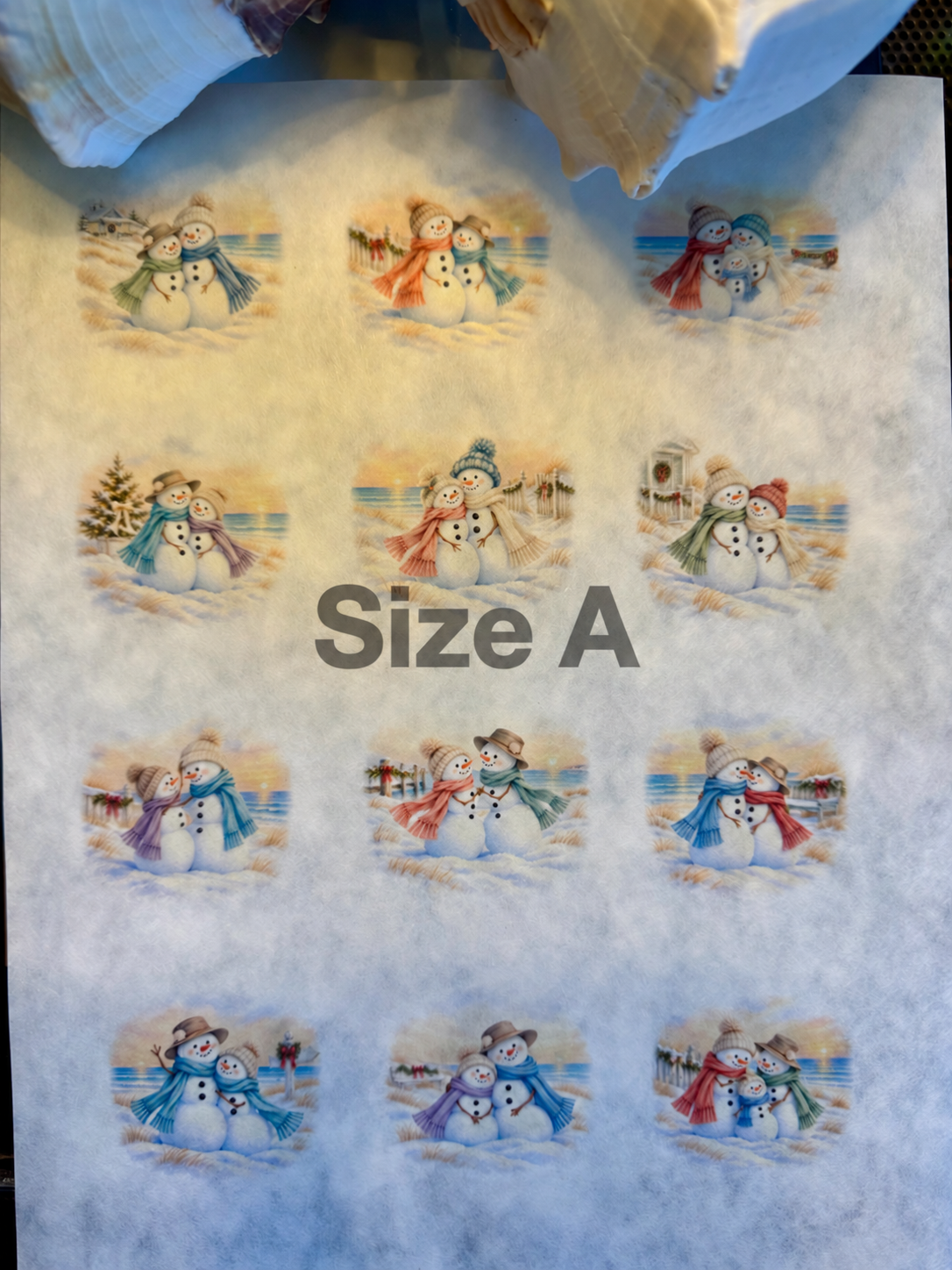 Coastal Christmas Together Snowmen Decoupage Rice Paper