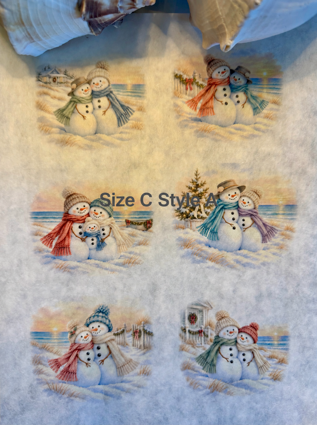 Coastal Christmas Together Snowmen Decoupage Rice Paper